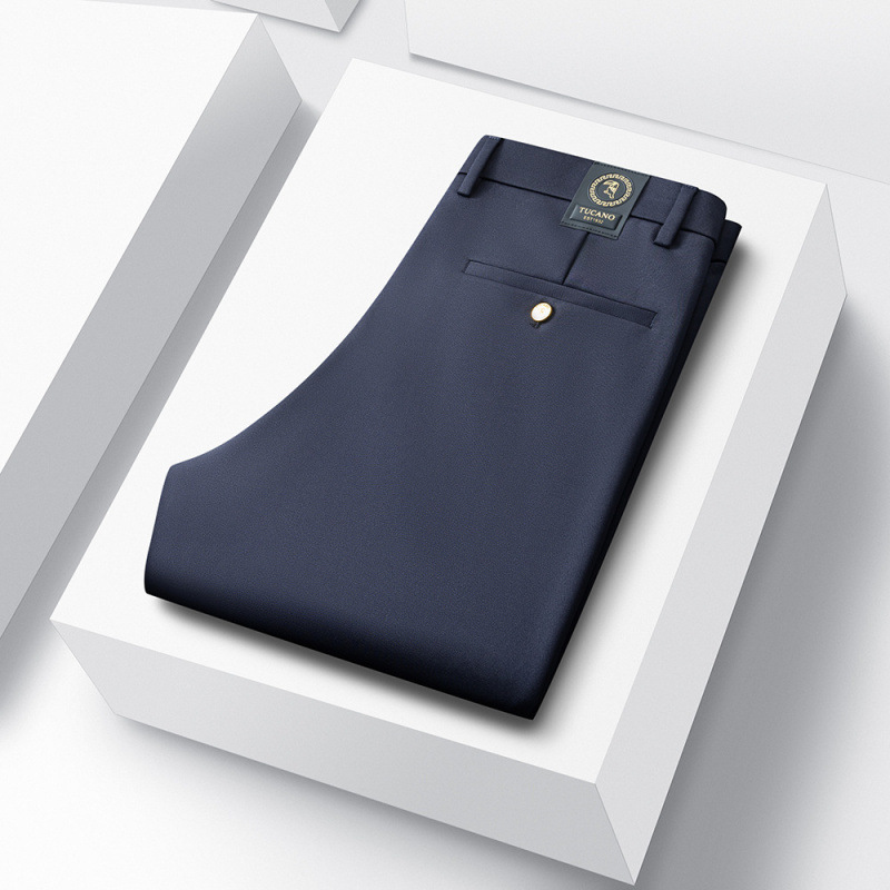Pantalones de marca pantalones casuales de negocios para hombres elásticos de cuatro caras 2024 otoño e invierno gruesos pantalones de pierna recta sin hierro suaves y antiarrugas que no son sensibles a la piel