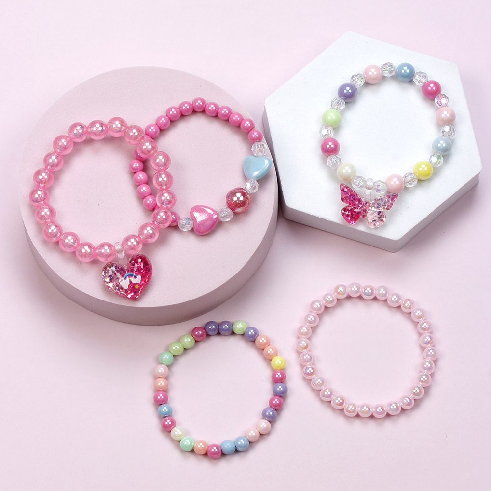 Süß Herzform Schmetterling Kunststoff Perlen Mädchen Armbänder display picture 3