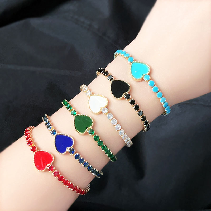 Real Gold Electroplated Zircon Love Tennis Bracelet Niche All-match Heart-shaped Bracelet Elegant Light Luxury High-end Jewelry for Women