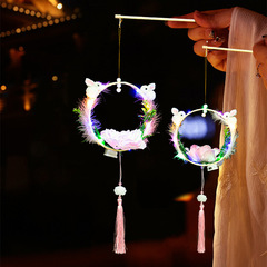 2024 Ancient Style Handheld Feather Rabbit Lantern Cartoon Handheld Jade Rabbit Lantern Lantern Children's Palace Lantern Lantern Finished Product