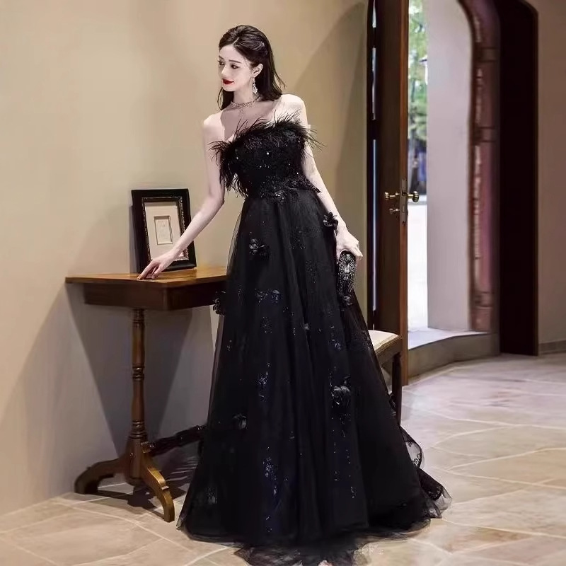 Váy dạ hội quây dáng suông midi chất satin mềm mại — đen