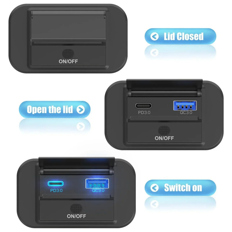 Modified Multifunctional Bus, Rv, Yacht Qc3.0+Pd Car-Mounted Mobile Phone Charger with Button Electronic Switch