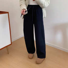 羊毛仿牛仔加绒裤 2025冬季新款 气质遮肉宽松保暖休闲裤子女2559