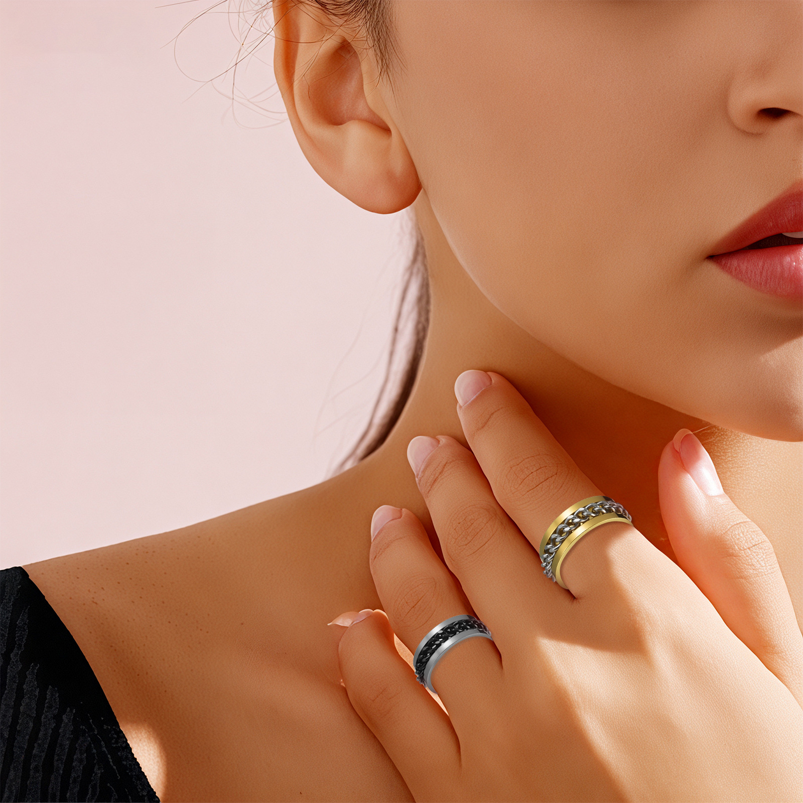 Hombres de acero de titanio pulsera giratoria anillo de cadena giratoria joyería de descompresión popular en línea anillo de cerveza de botella abierta