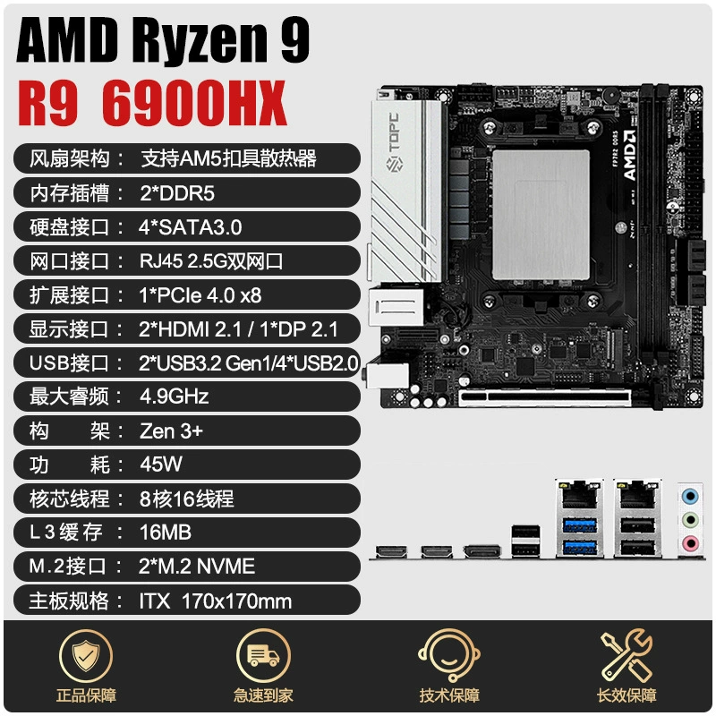 Комплект материнская плата + процессор R9 6900HX AMD, новая DDR5, настольный NAS компьютер, игровая/офисная/домашняя эксплуатация