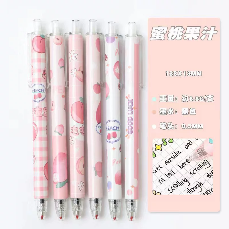 Cartoon rollerball pen, 0.5 mm black ink, cute printed patterns, for elementary students