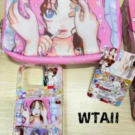 WTAII粉色兔子印花少女化妆包 便携大容量收纳包笔袋小众设计
