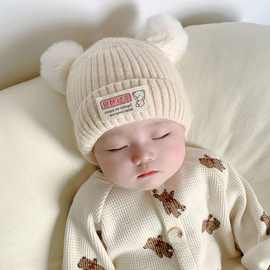 新生儿冬季婴儿帽子男宝女宝毛线帽针织帽棉质内里保暖加厚胎代发