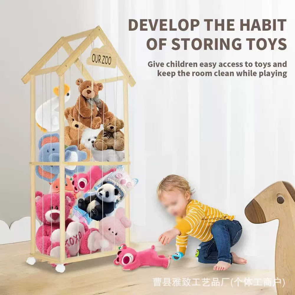 Деревянная стойка для хранения плюшевых игрушек с колесами, стеллаж для кукол и игрушек, стойка для хранения плюшевых игрушек в детском саду