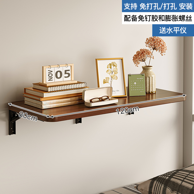 Estante de pared Estante de exhibición de pared de color nogal Estante de exhibición Estante de almacenamiento de pared Estante suspendido Tabique de una palabra