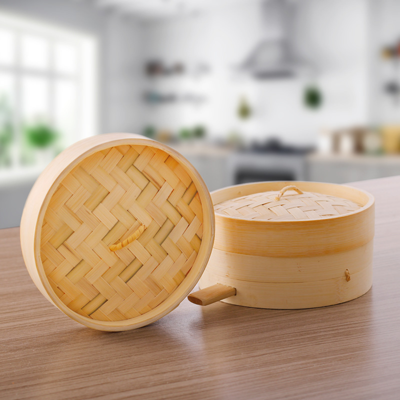Wholesale Exquisite Bamboo Steamer for Dumplings with Handle, Small Commercial Handmade Round Bamboo Steamer for Home Use