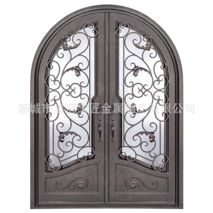 Villa Wrought Iron Entrance Anti-Theft Door European Style Double Opening Arched Hollow Decorative Entrance Door Wrought Iron Entrance Door Villa Wrought Iron Entrance Anti-Theft Door European Style Double Opening Arched Hollow Decorative Entrance Door Wrought Iron Entrance Door