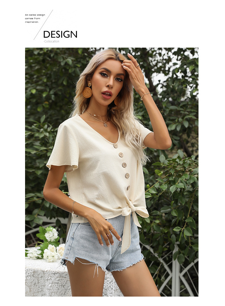 Camicia con lacci e papillon a tinta unita con scollo a V_voghion.com