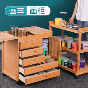 Hongsen Art Supplies Hand-Push Art Special Sketching Multifunctional Oil Painting Cart with Movable Multi-Layer Storage for Art Tools