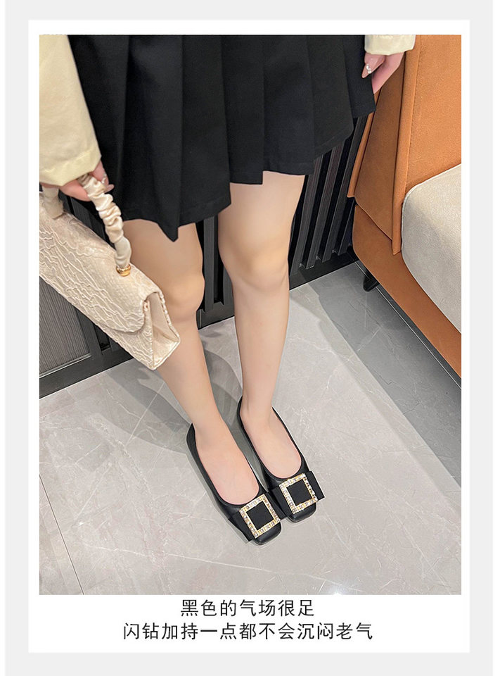 Giày búp bê nữ mũi vuông quai ngang miệng nông đính đá, đế bệt êm chân — Màu mơ, Màu đen chi tiết 32
