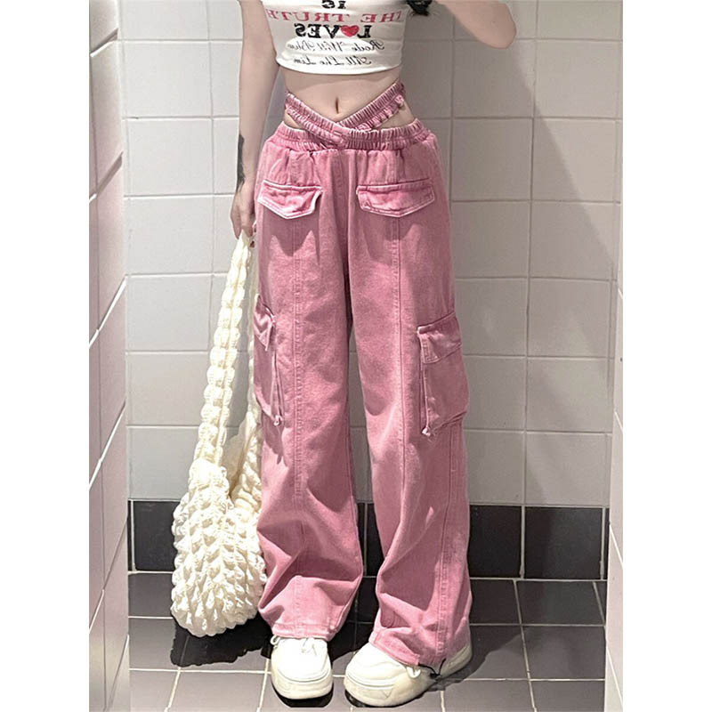 High Street Workwear Jeans for Women, Spring Season Loose Straight Wide-Leg Pants, Niche Pants with Floral Edge Design, Trendy Pants High Street Workwear Jeans for Women, Spring Season Loose Straight Wide-Leg Pants, Niche Pants with Floral Edge Design, Trendy Pants