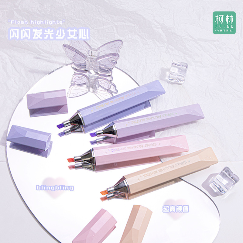 La nueva pluma flash de Colin, la marca fluorescente brillante, la cuenta de mano brillante, el polvo de oro brillante, los puntos clave de los trazos de arena movediza de hadas