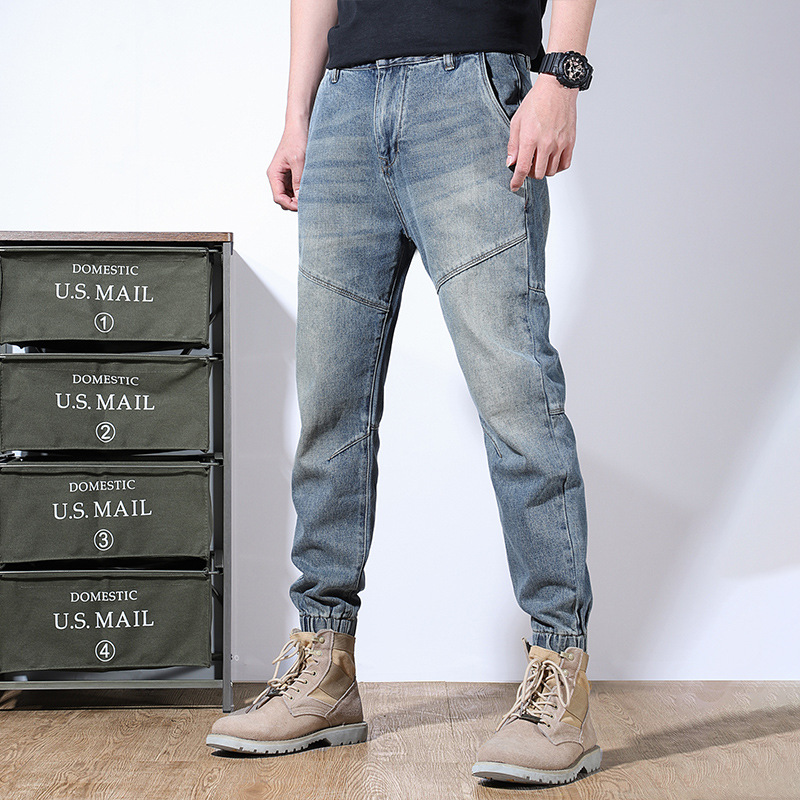 有蓝|2022春季男士新款日系简约复古牛仔裤潮牌辑线宽松束裤