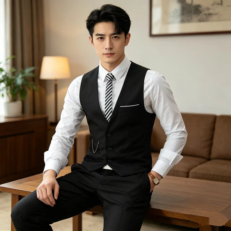 Men's Suit Vest, Hairstylist Korean Style Slim Fit Ktv Hotel Work Uniform Vest, Professional Workwear Formal Wear Men's Suit Vest, Hairstylist Korean Style Slim Fit Ktv Hotel Work Uniform Vest, Professional Workwear Formal Wear