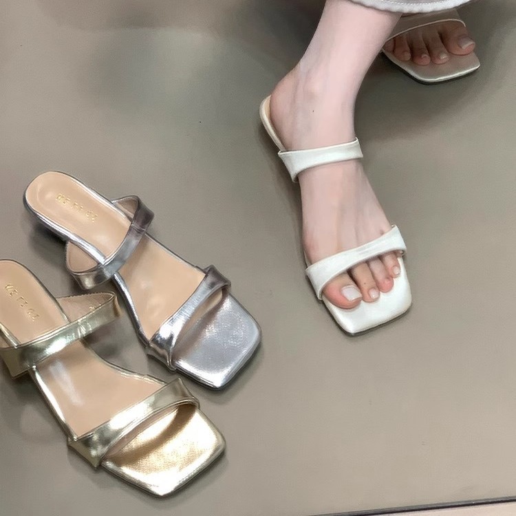 Ocean one sandalias y pantuflas abiertas para mujer 2025 nuevas chanclas de cabeza cuadrada sexy de verano para llevar zapatillas de viaje