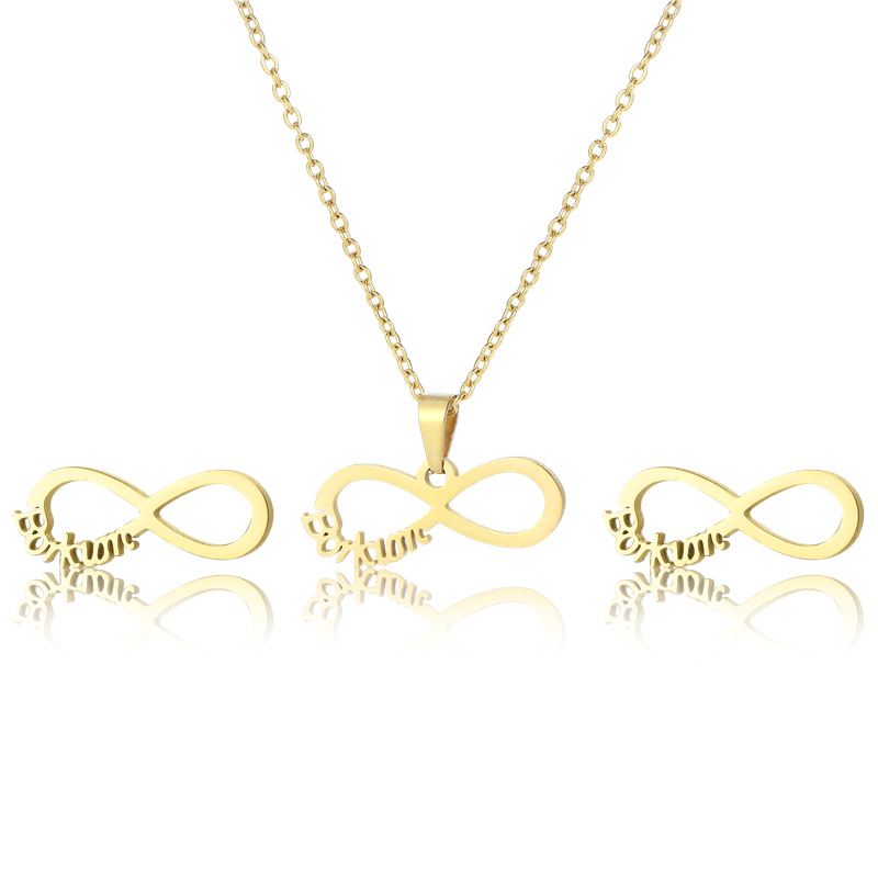 simple infinity symbol pendant stainless steel 8-character necklace earring set