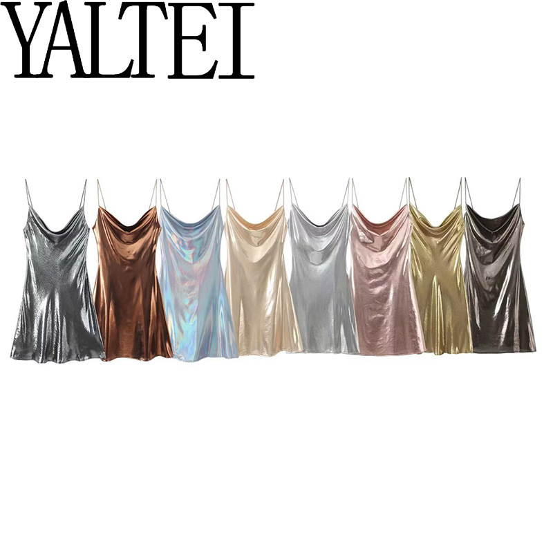 Za Cross-Border Aliexpress Ins European and American Foreign Trade Women's Clothing Slim Fit Shiny Strap Metal Mini Dress for Women Za Cross-Border Aliexpress Ins European and American Foreign Trade Women's Clothing Slim Fit Shiny Strap Metal Mini Dress for Women