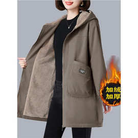 今年流行爆款加绒加厚派克服女士秋冬新款妈妈中长款棉袄棉服外套