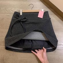 韩系灰色毛呢半身裙女秋冬季设计感高腰加厚小个子包臀a字短裙裤