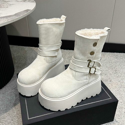 Slim Women's Martin Boots 2025 Autumn New European Version Round Head Stitched Heel Lift Fashion Boots Slimming