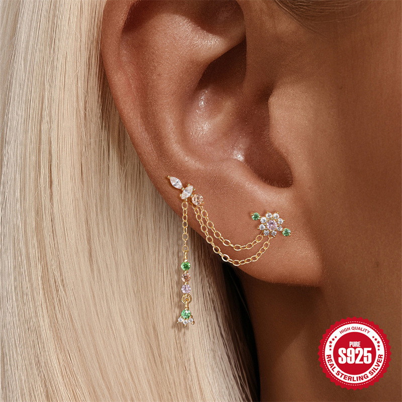 S925纯银镶钻几何流苏耳坠耳环配件earrings charm珠子吊坠耳饰品|undefined