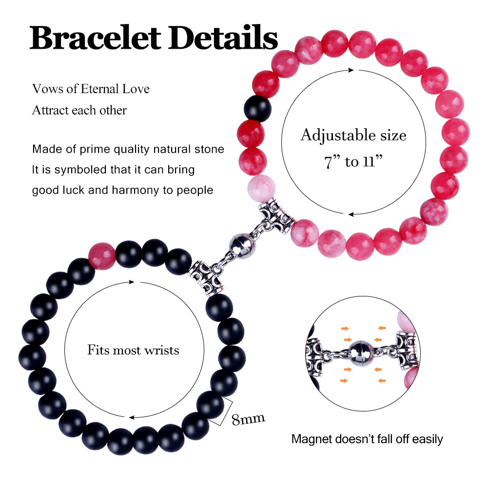 19g Weight Bracelets Classification 2 Pieces Quantity Holiday, Daily Occasion Natural Stone Alloy Magnet Material Heart Shape Pattern Unisex Gender Beaded, Knitting Design Simple Style, Classic Style Style Simple Style Classic Style Heart Shape Natural Stone Alloy Magnet Bracelets In Bulk 5