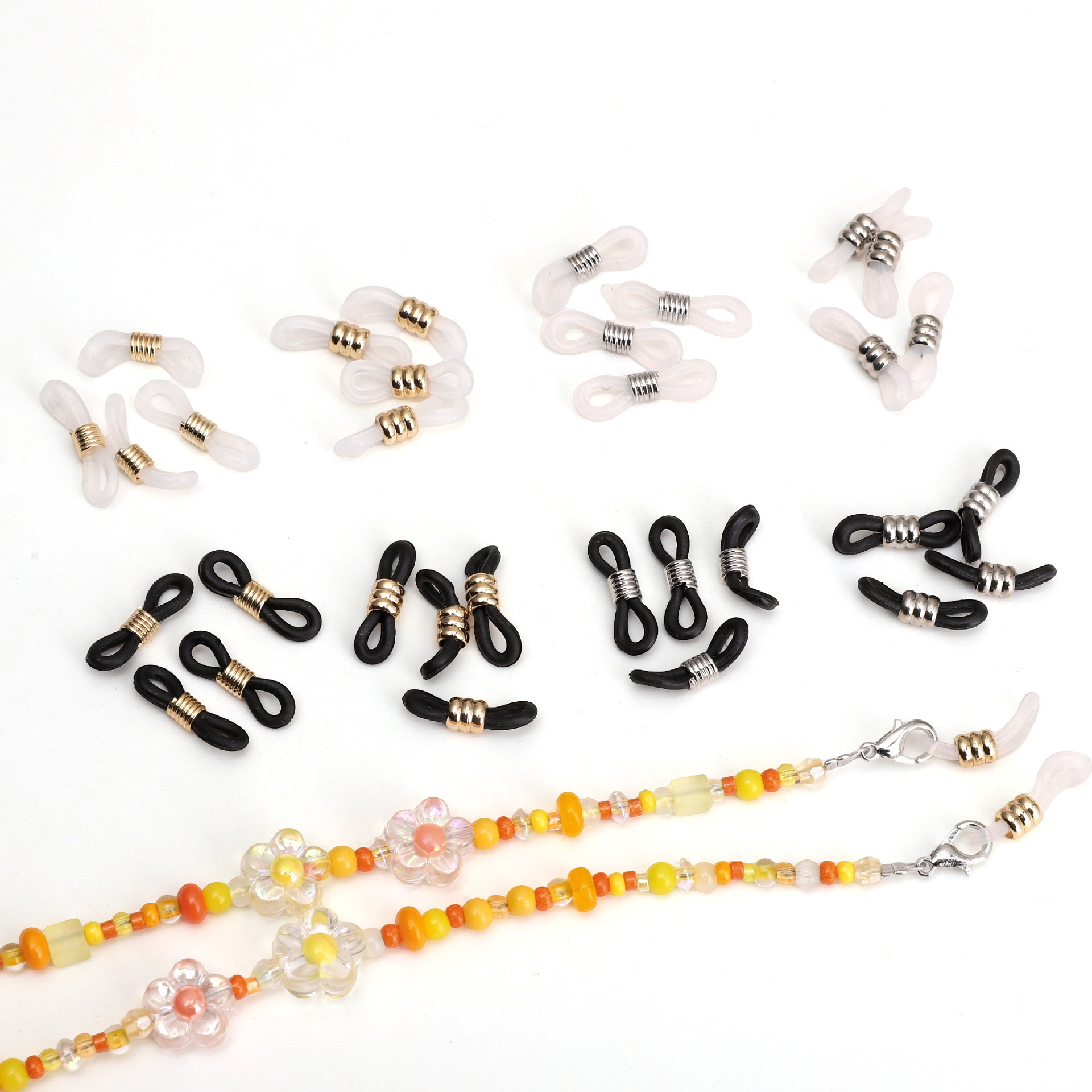 Color-Preserving Gold-Plated Anti-Slip Glasses Strap Adjuster, Silicone Anti-Slip Cover for Glasses, Glasses Chain Buckle