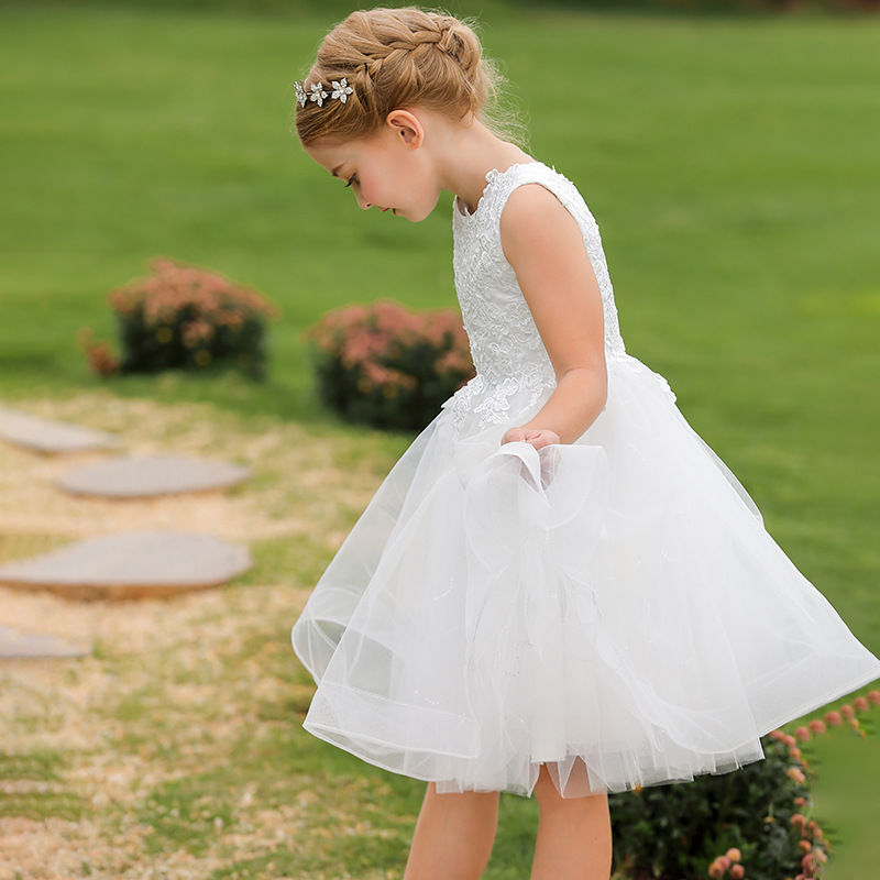Nuevo Comercio exterior transfronterizo vestido de novia para niños de las niñas de encaje de verano de cumpleaños piano rendimiento princesa puffy vestido midi