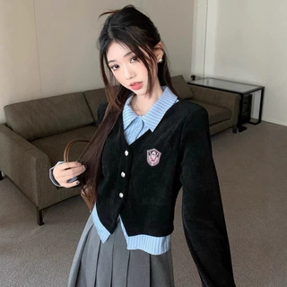 学院风假两件衬衫女2026春秋韩系新款polo领撞色小众百搭显瘦上衣