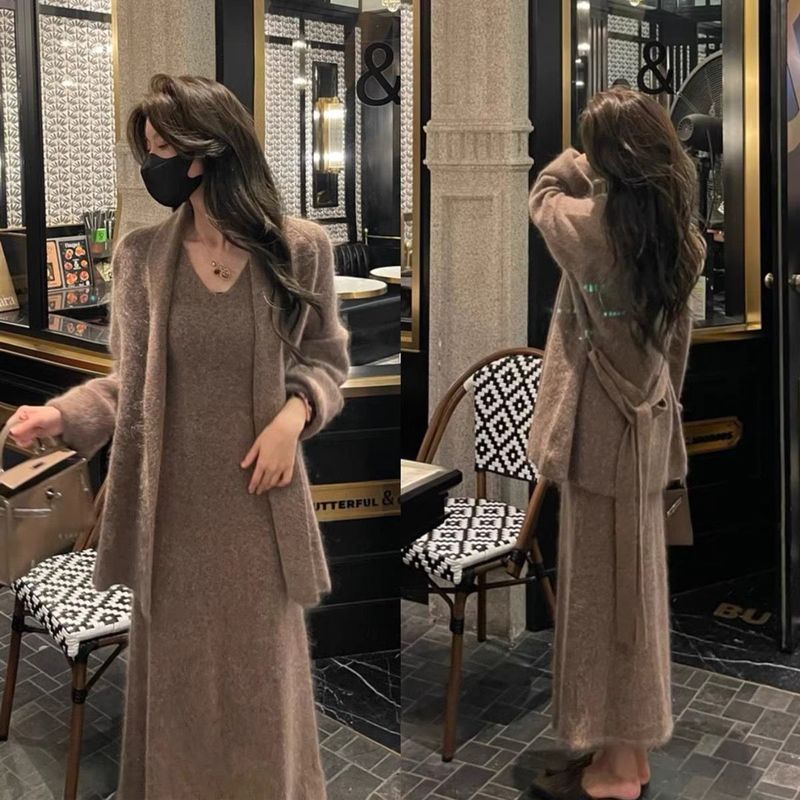 2025新款早秋小个子针织内搭连衣裙子女秋冬季高级感穿搭套装长裙|undefined