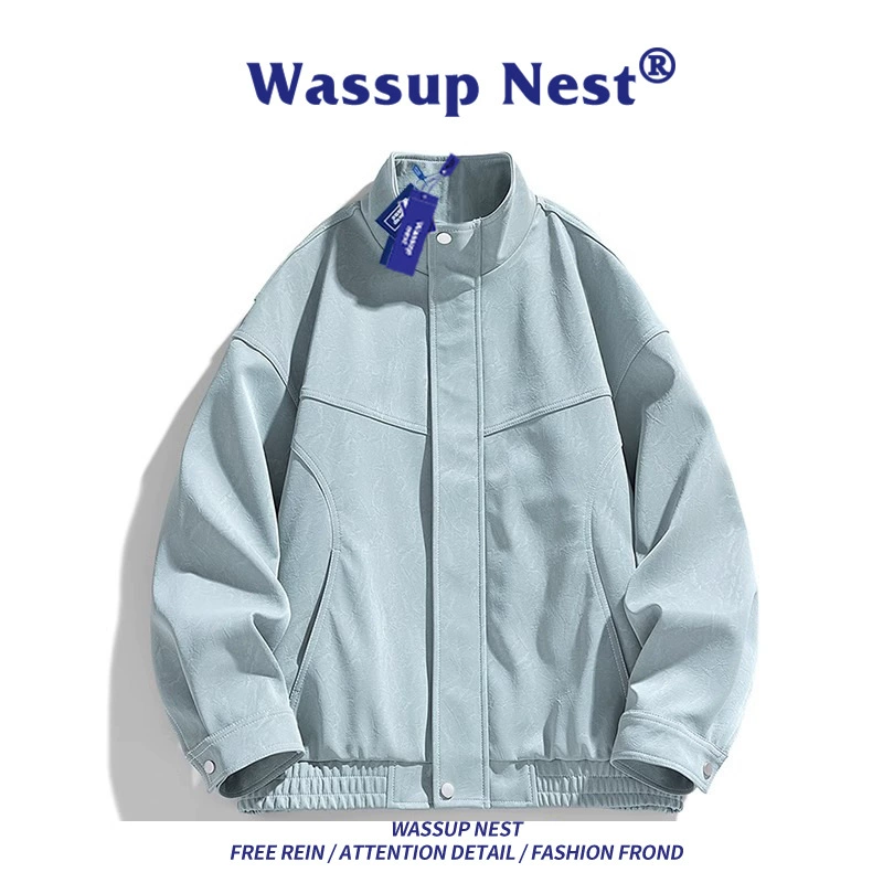 Куртка (Wassup Nest) экокожа ретро демисезон, американский стиль, коричневая — размеры S–2XL