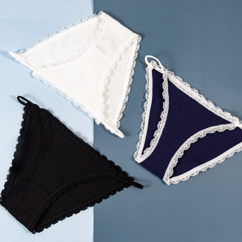 Cross-border Pure Cotton Thread Sexy Ladies Underwear Lace Thin Belt Foreign Trade Multicolor Traceless Cotton Profile Briefs Plus Size