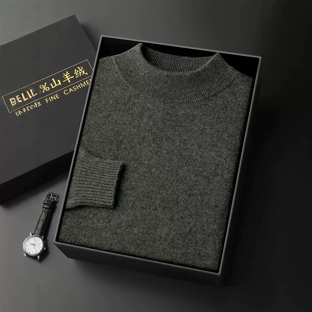 山羊绒衫男款半高领纯羊绒针织衫秋冬一线无缝打底衫保暖毛衣
