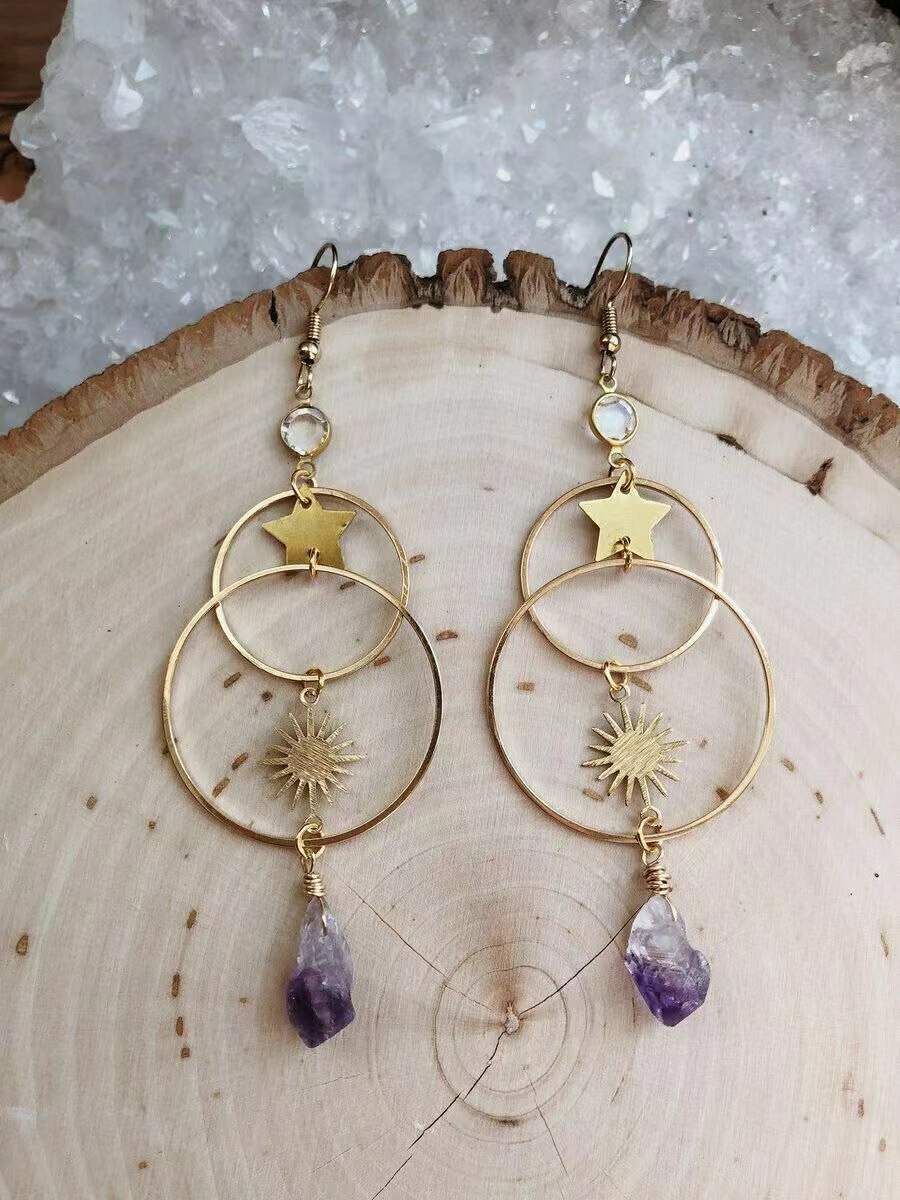 Retro Moon Crystal Handmade Drop Earrings 1 Pair