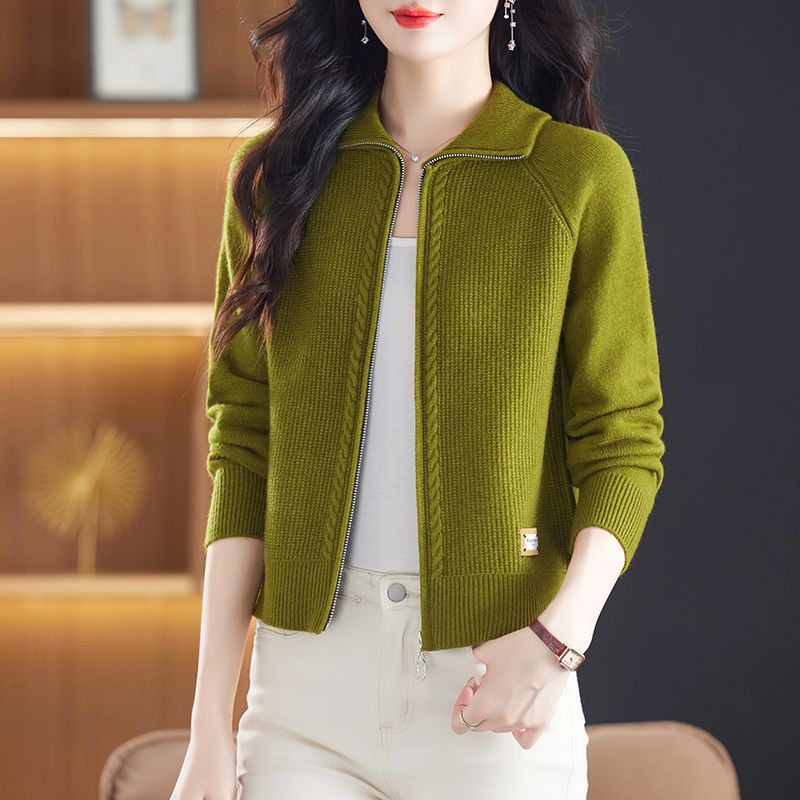2025 New Style Lapel Zipper Knitted Cardigan, Stylish Women's Short Sweater Jacket, Spring and Autumn Outer Top