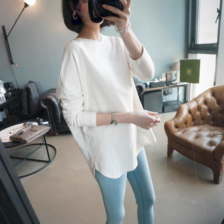 5 Color Good Quality Lotte 2020 Spring and Autumn New Solid Color Simple T-Shirt Women's Long Sleeve Fashionable Base Shirt Top