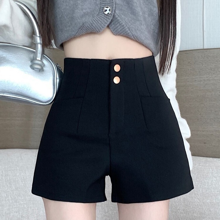 Black Suit Shorts for Women Summer 2025 Outer Wear High Waist Elastic Slimming Look Lower Body Missing A-Line Boot Pants