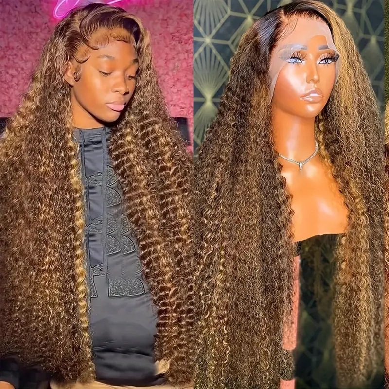 Peruca de encaje frontal, pelucas de encaje frontal, pelucas de encaje para damas, gradiente, ondas largas, pelucas de piano
