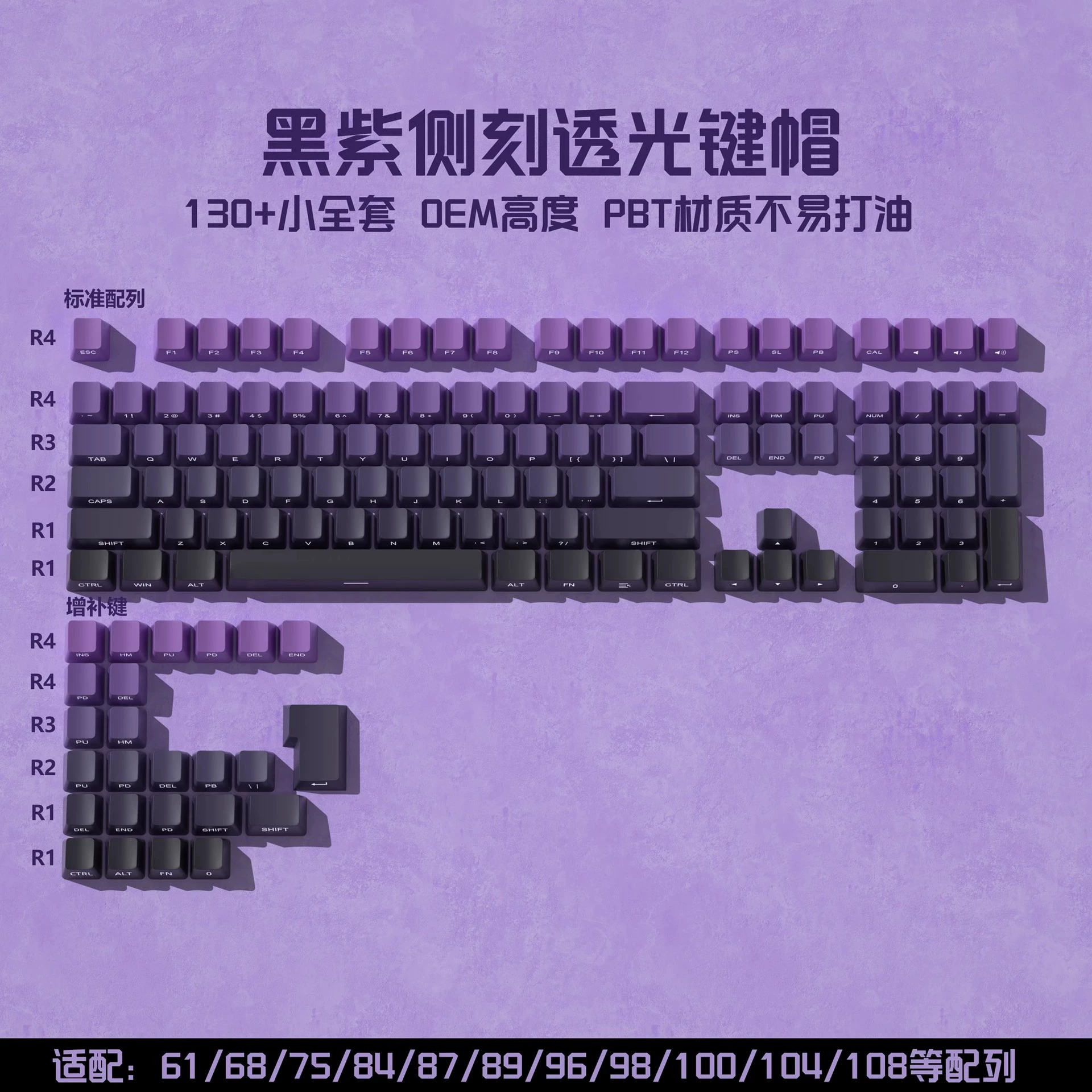 密探 Polar day dust blush fog blue is carved on -side light transmittance keycap Gradient color blue dilateral dye PBT/98