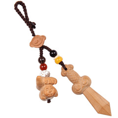 桃木劍鑰匙扣桃木腳丫腳踩桃木小人掛件木雕隨身掛件手機鏈包掛