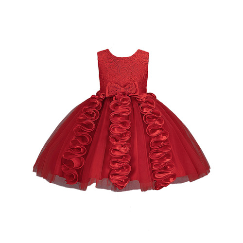 Amazon New Children's Dress Asymmetrical Skirt Net Fabric Puffed Skirt Sleeveless Elegant Birthday Party Princess Dress