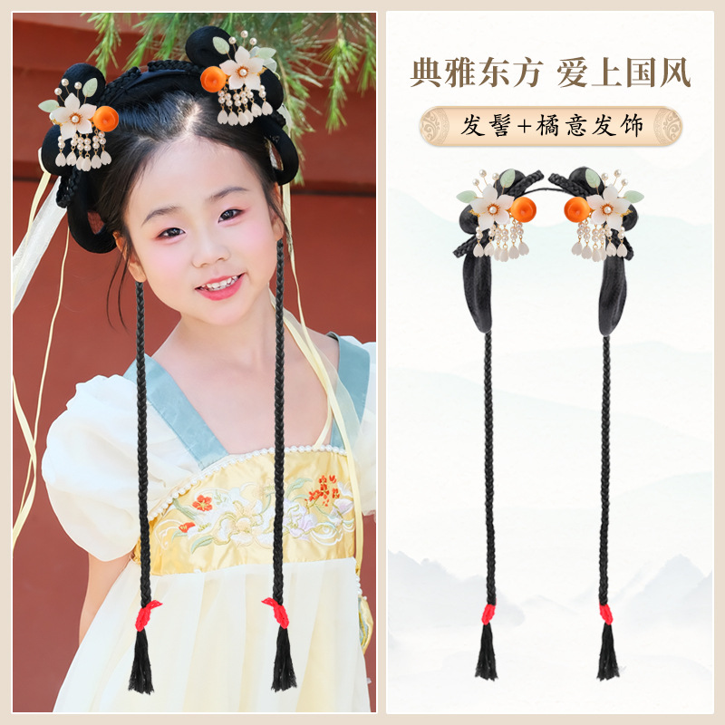 치자나무 부드러운 머리띠 브레이드 + 오렌지 헤어 액세서리 한 쌍