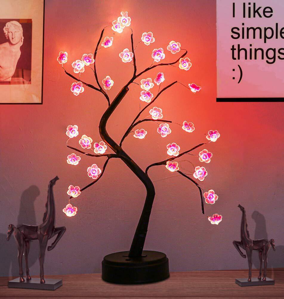 Amazon transfronterizo llevó la luz del árbol USB batería de doble propósito horizontal decorativo luz de la noche estrellada alambre de cobre luz del árbol en stock
