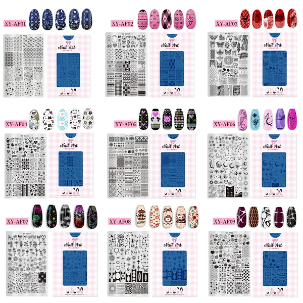 Nail Art Stamping Steel Plate Mold Af Series Plaid Butterfly Moon Small Flower Apple Element Transfer Plate Steel Plate