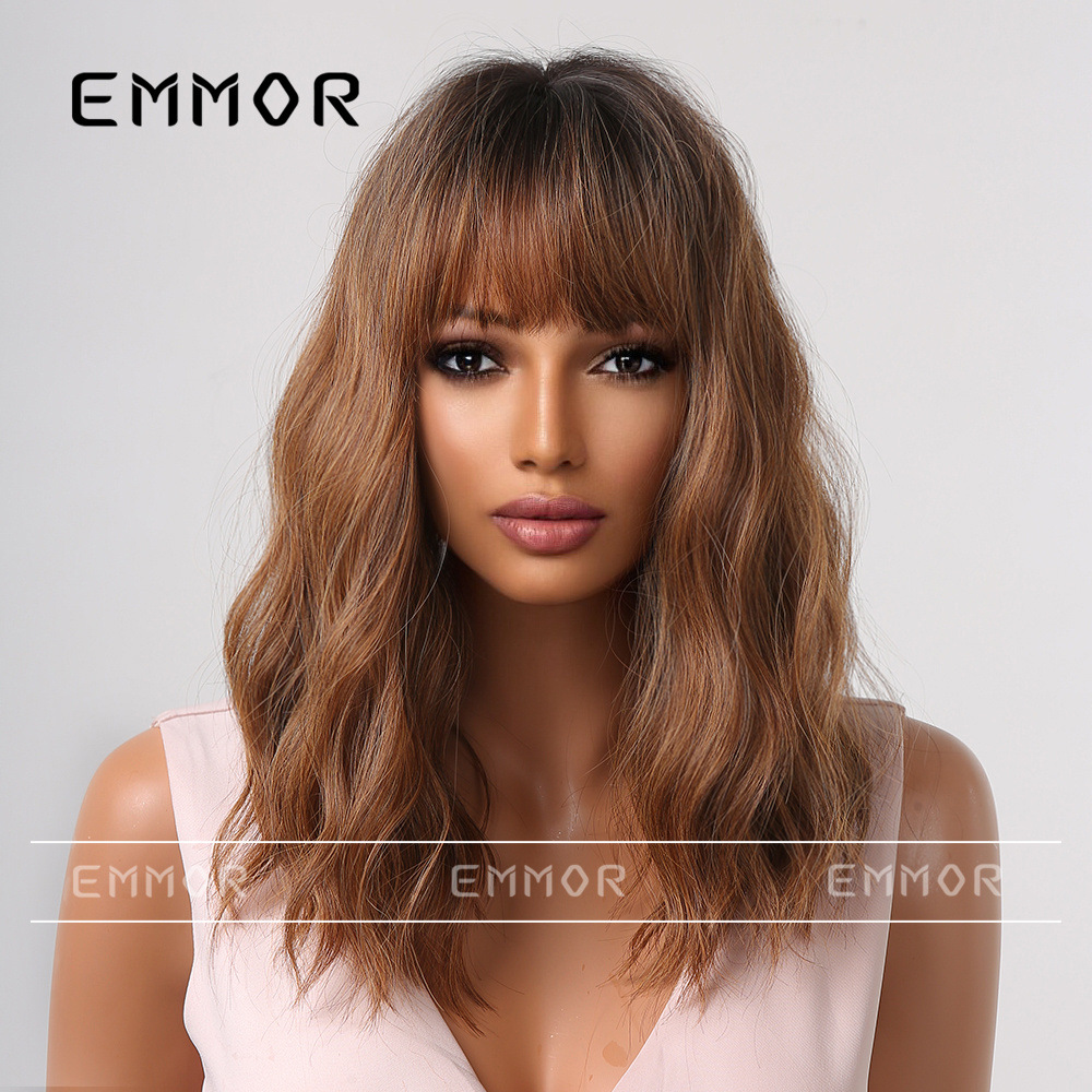 Nueva peluca transfronteriza europea y americana flequillo femenino de longitud media pelo rizado largo multicolor opcional peluca esponjosa natural cubierta de la cabeza completa